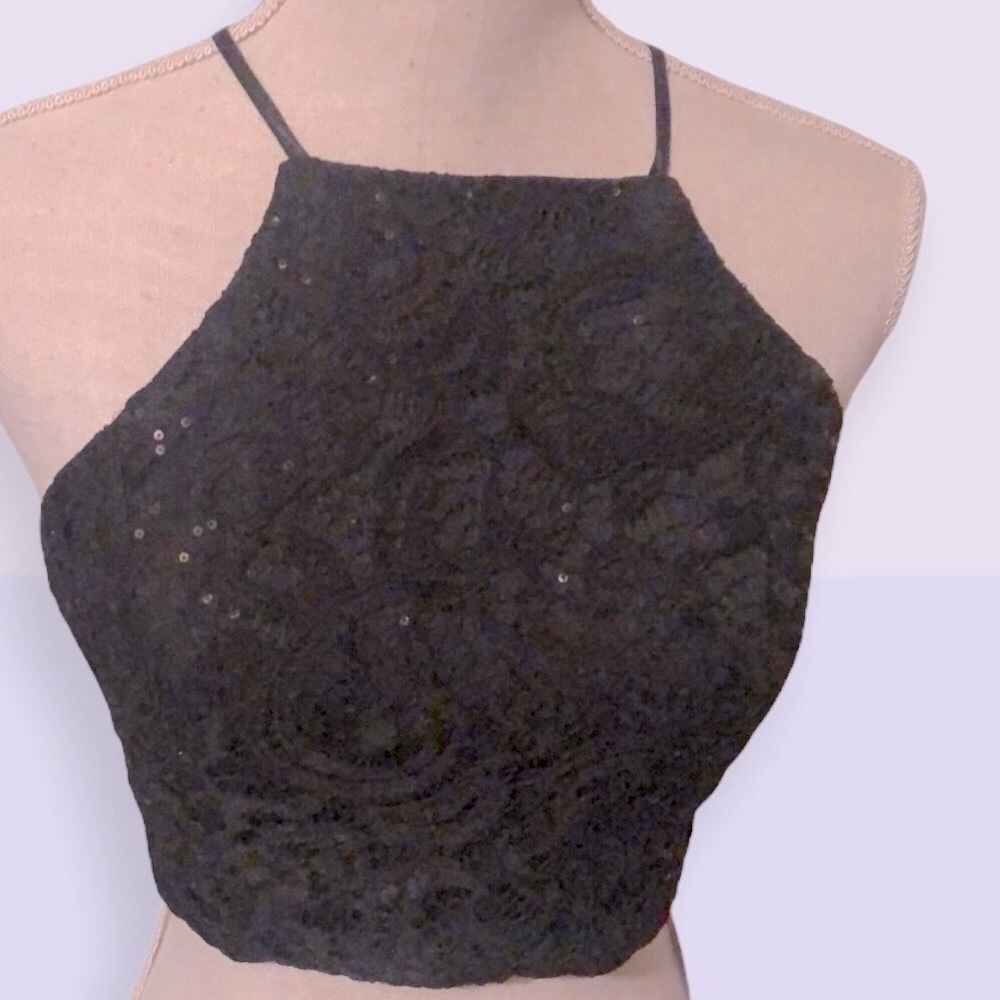 Sequined top byNights by Teeze, black camisole. NEW, Sz 5/6
